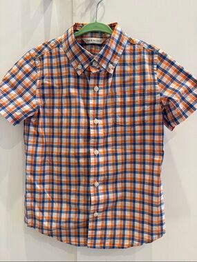 Janie and Jack Orange, Blue & White Plaid Button-Down Shirt